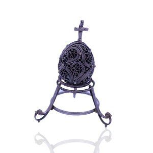 Antique Silver Russian Miniature Filligree Egg Icon Pendant, Maddona & Child